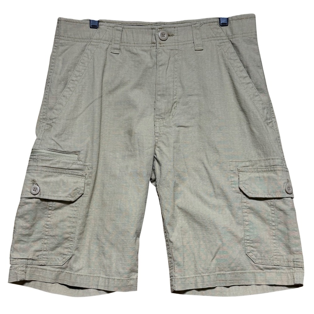 WearFirst Mens Khaki Ripstop Cargo Shorts Tan Sz32 Cotton Stretch Hiking Utility